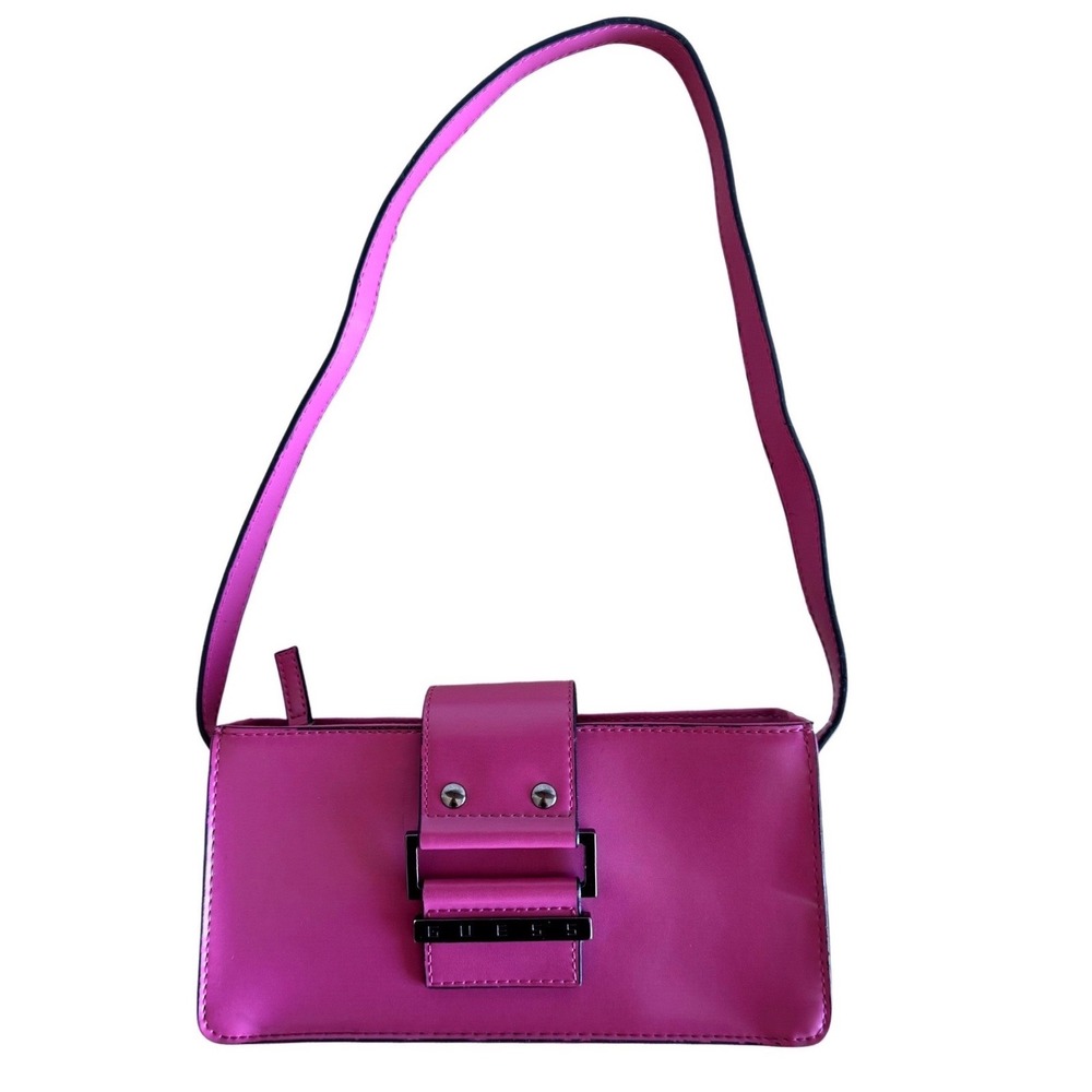 Y2K Guess Baguette Shoulder Bag Pink Magenta Faux Leather Vintage Purse 2000s